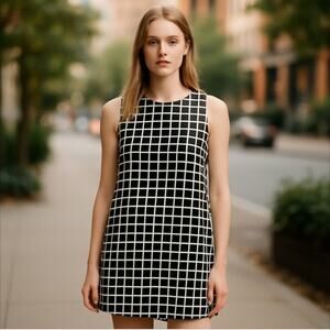 Ginger G Black on White Window Pane Dress in Size L
